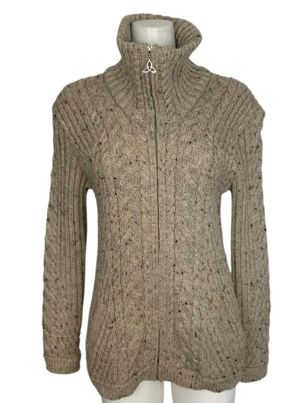 Aran Mor Merino Wool Flecked Cardigan Sweater M Zip Front